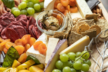  Closeup of Gourmet Charcuterie Board with Copy Space. Selective Focus.