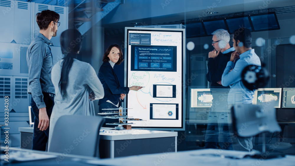 Engineers Meeting in Research Laboratory: Female Engineer Leads ...