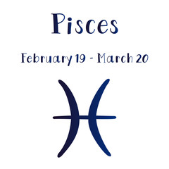 Pisces zodiac sign. Astrology horoscope symbol on white background.