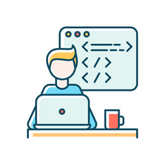 Web developer blue RGB color icon. Computer software development, PC application design, platform testing. Programming, coding and UI designing process. Isolated vector illustration