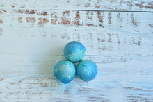 Blue Easter Eggs On Light Background. Naturally Eggs Painted With Hibiscus And Red Cabbage With Marble Stone Effect.Eco Paint. Happy Easter Card