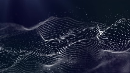 abstract white waving particles loop background. clean glitter floating dust animation. digital scie