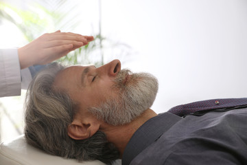 Wall Mural - Psychotherapist and patient in office. Hypnotherapy session