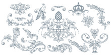 Luxury Decorative Vector Elements Set, Rococo And Baroque Style, Vintage Luxury Royal Vignette