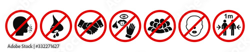 Fotomural Set of prohibiting icons: no cough, no runny nose, no handshake, no touch the eyes, nose, mouth, no crowd, no without a mask, no less than 1 meter