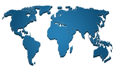 Wall Mural - blue world map, continents of the planet with shadow - stock vector