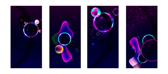 Wall Mural - Set of banner style of cosmos universe stars galaxy dark blue 3d futuristic study trip. Background modern starry sky glowing abstraction planet neon