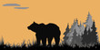 isolated silhouette painted bear on a background of sky and dark forest