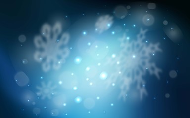  Dark BLUE vector background with xmas snowflakes. Shining colored illustration with snow in christmas style. The pattern can be used for new year ad, booklets.