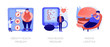 Overweight issue, heart disease treatment, unhealthy pastime icons set. Obesity health problem, high blood pressure, passive lifestyle metaphors. Vector isolated concept metaphor illustrations