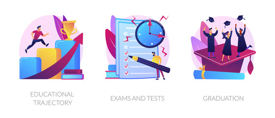 Wall Mural - personal growth, knowledge check, academic certificate obtaining icons set. educational trajectory, 