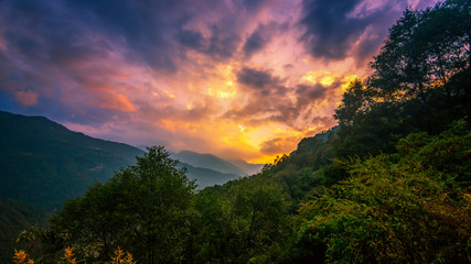 Sunset enroute Tawang