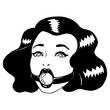© LukaJreym - Black and white BDSM Vintage ink women with gag illustration. Retro girls for sex party, shop. Isolated on white background