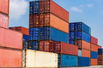 Stacked containers in the container terminals, Industry and Transportation concept