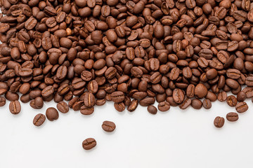 coffee beans close up on a white isolated background,copy space.