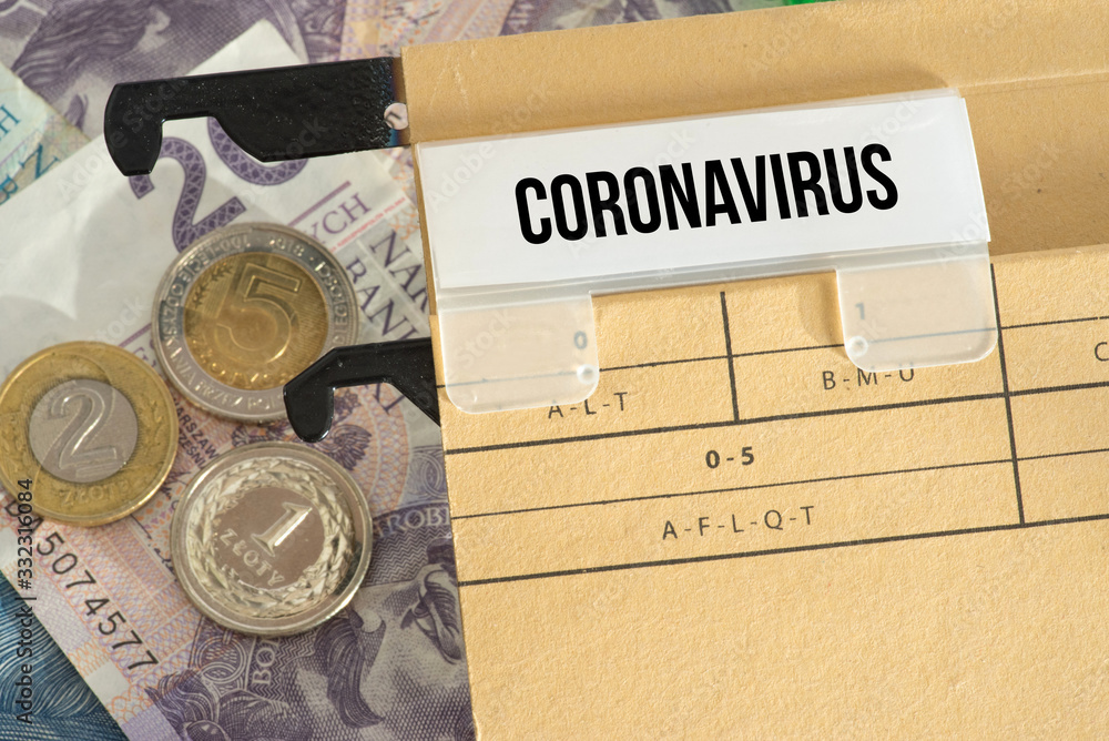 Geld Polnische Zloty und Coronavirus in Polen - obrazy, fototapety, plakaty 