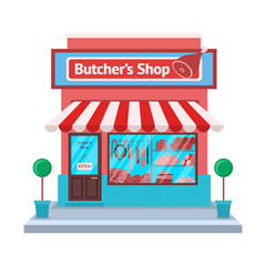 Poster - Cartoon Color Butcher Shop Store Concept. Vector