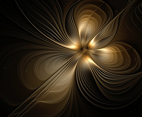 Wall Mural - Golden fractal flower on a black background. Fantasy