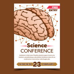 Sticker - Anatomical Science Conference Promo Poster Vector. Brain Intelligence Anatomical Human Organ. Medical Anatomy Mind Intellect, Memory And Thinking Organism Hand Drawn In Vintage Style Illustration