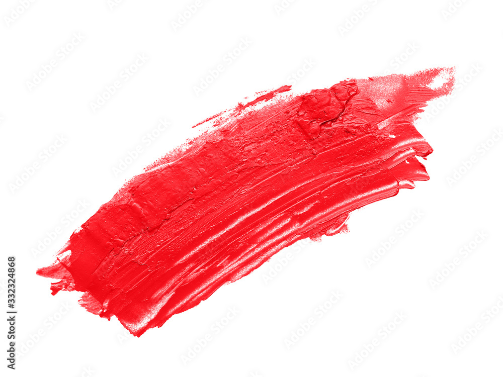 Sample of bright lipstick on white background
