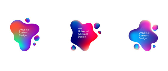 Abstract flowing liquid shapes collection. Wavy forms, fluid elements, gradient lines and colors. Trendy futuristic design for presentation slides, magazine, labels