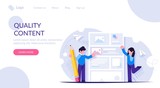 Fototapeta Londyn - People are working on creating quality content. A mock web page or news portal. Modern flat vector illustration. Landing web page template