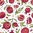Tropical seamless pattern with pomegranate fruit. Armenian fruit repeated background. Vector bright print for fabric or wallpaper design. 