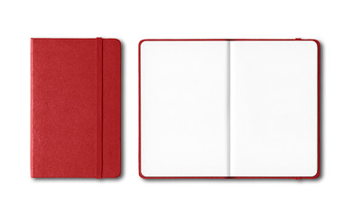 Canvas Print - Dark red closed and open notebooks isolated on white