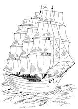 Sailing Ship Graphic Black White Sea Sketch Illustration Vector