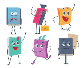 Wall Mural - books characters. cartoon funny faces of old books opened and closed vector mascot collection. child