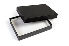 Black Flat Rectangular Cardboard Box With Partly Open Lid