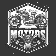 Original monochrome vector label in vintage style. American motorcycle custom made.