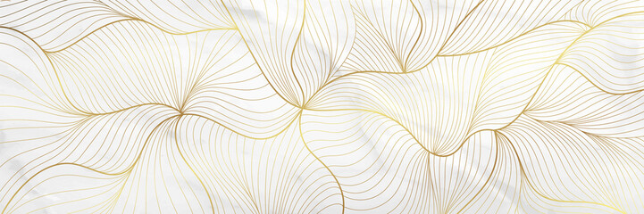 Luxury golden  wallpaper.  Abstract gold line arts texture with green emerald background design for cover, invitation background, packaging design, fabric, and print. Vector illustration.