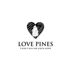 Wall Mural - Illustration modern Pine tree on love/heart sign design logo template