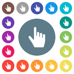 Poster - right handed pointing gesture flat white icons on round color backgrounds