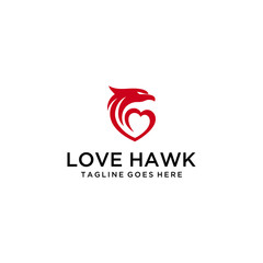 Wall Mural - Creative luxury abstract Hawk  with heart sign vector logo design template.