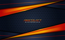 Modern Dark Navy Background And Orange Lines In 3d Abstract Style. Futuristic Background