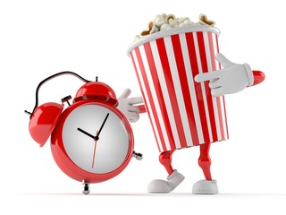 Canvas Print - Popcorn character with alarm clock