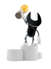 Canvas Print - Wrench character on podium holding trophy