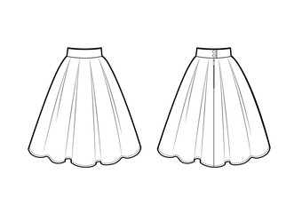 Wall Mural - Black and white drawing of pleated skirt, vector illustration isolated on white background.