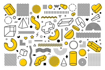 Wall Mural - big set of vector geometric shapes. trendy graphic elements design in memphis style.