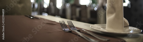 Cuadros en Lienzo fork and knife serving in the interior of the restaurant / table in a cafe, food