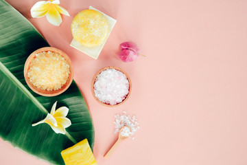 Wall Mural - Flatlay photo of homemade cosmetics.