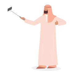 Sticker - Muslim man taking selfie. Arabic character taking photo