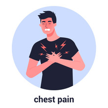 Man Feel Chest Pain. Heart Attack Or Symptoms Of Heart Disease.