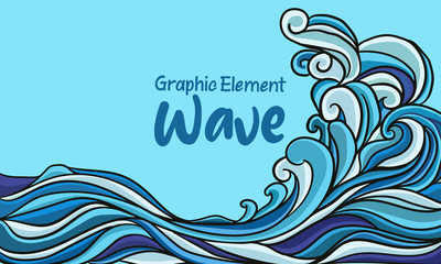 Wall Mural - Blue wave with sun background Japan style