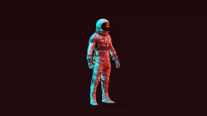 Wall Mural - retro astronaut white spacesuit with red and blue moody 80s lighting 3 quarter right view 3d illustr