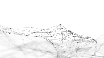 Wall Mural - wave of particles on white background. network connection dots and lines. digital background. 3d ren