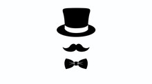 Vector Isolated Illustration Of A Hat, Moustache And Bow Tie Icon