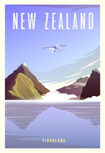 Time To Travel. Around The World. Quality Vector Poster. National Park Fiordland.